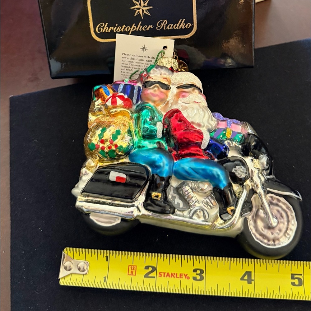 Christopher Radko Harley Davidson 1999 Festive Santa and Elf Motorcycle Ornament